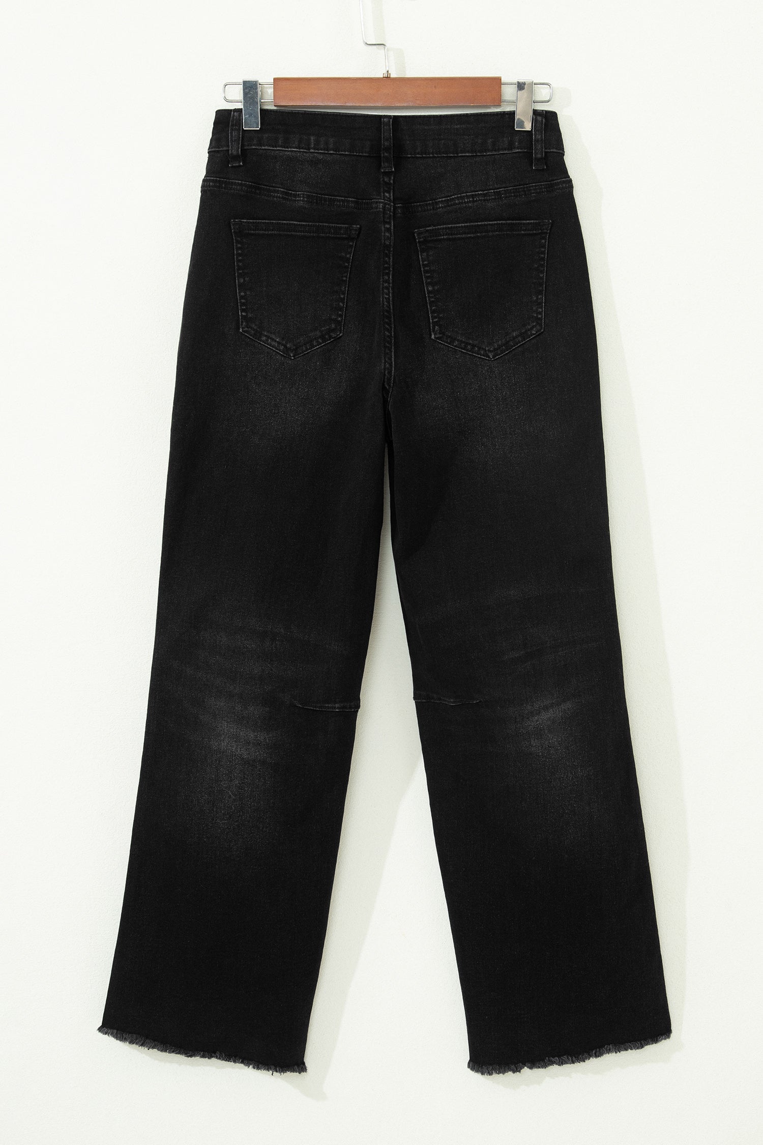 Black Frayed Cropped Straight Jeans