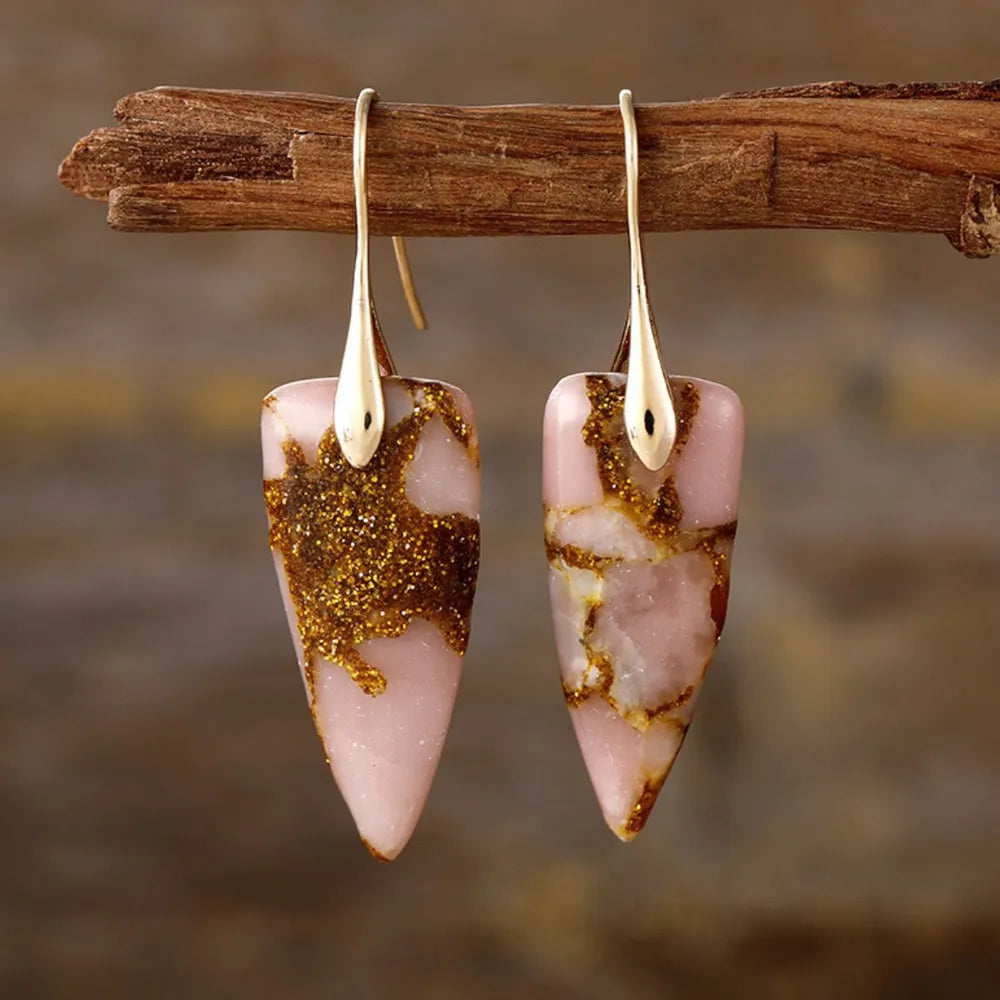 Natural Stone Geometric Drop Earrings