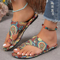 Paisley Print Toe Loop Flat Sandals