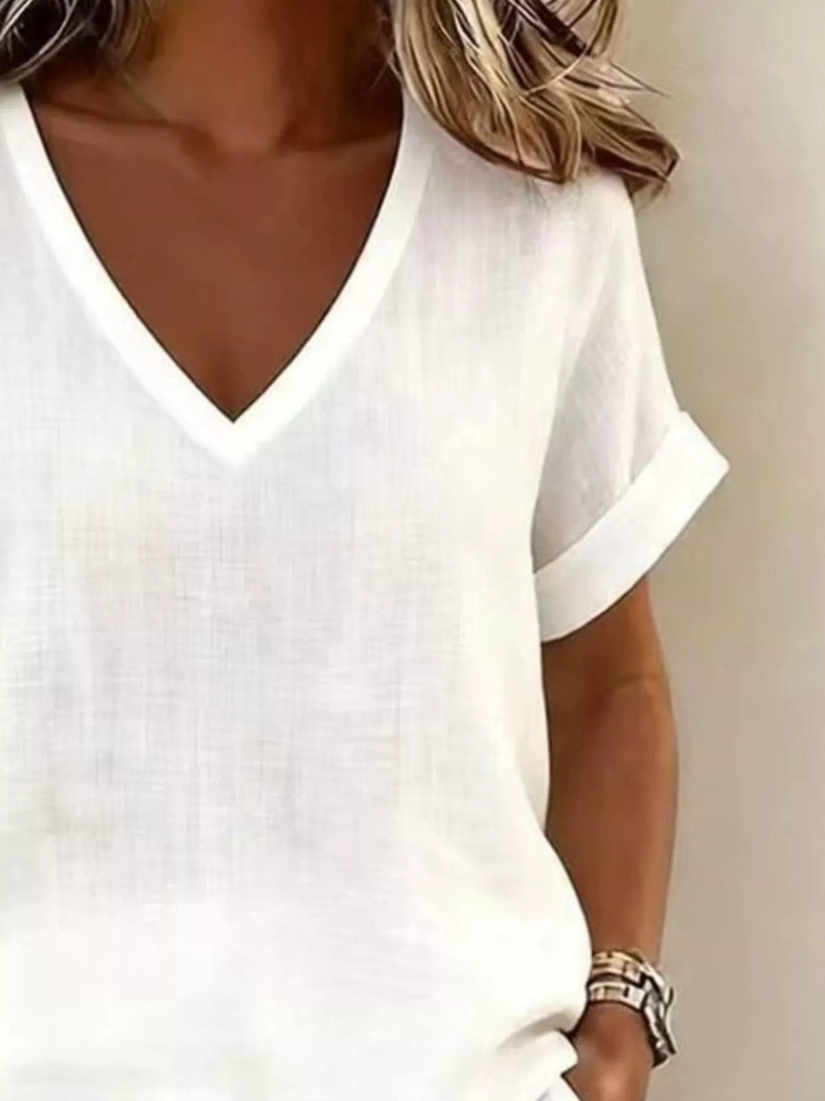 V-Neck Linen Blend Short Sleeve Top and Shorts Set