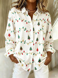 Full Size Christmas Tree Print Long Sleeve Button-Down Shirt Plus Size