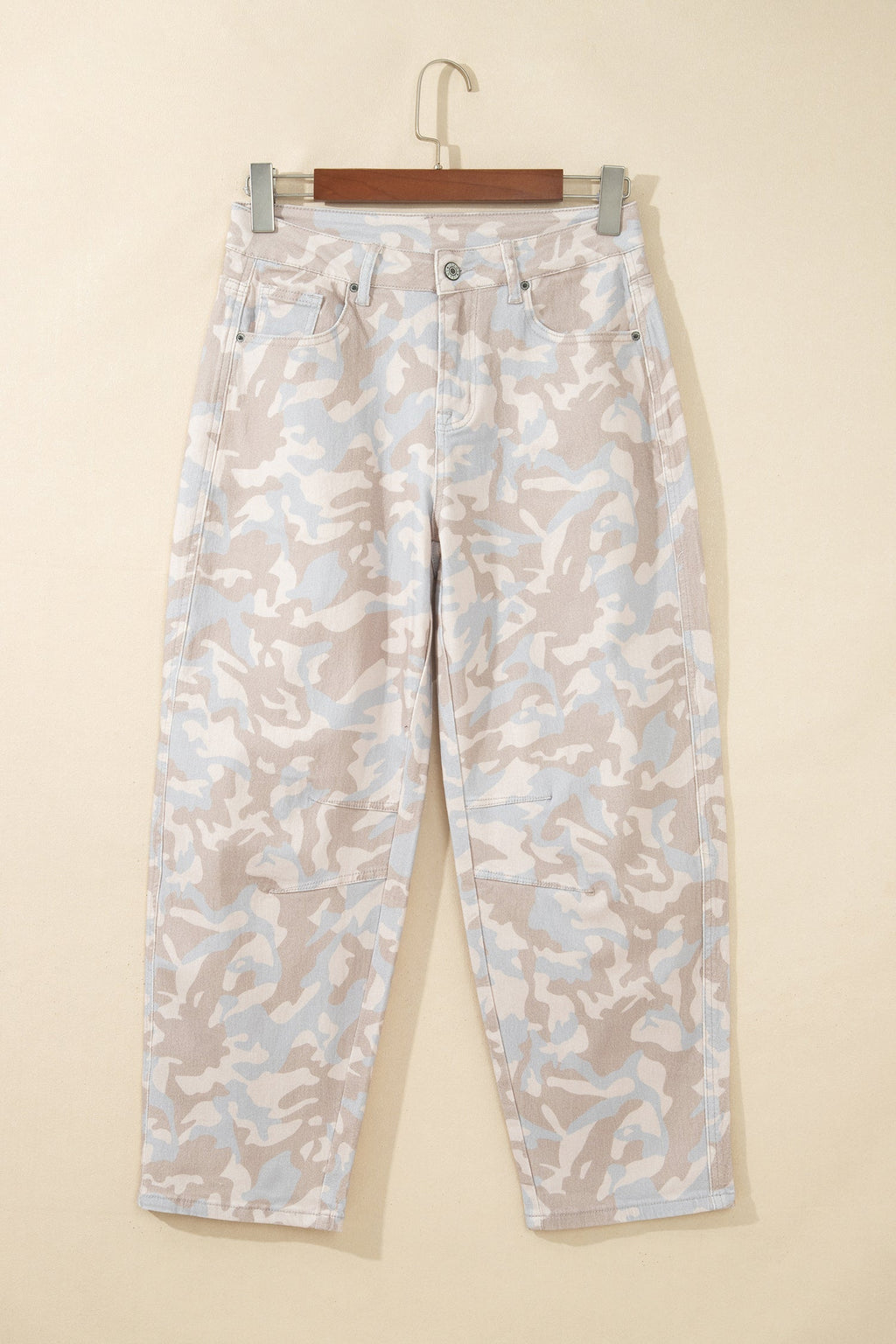 Khaki Camouflage Pattern Pocket Rivet Detail Ankle-Length Harem Fit Jeans