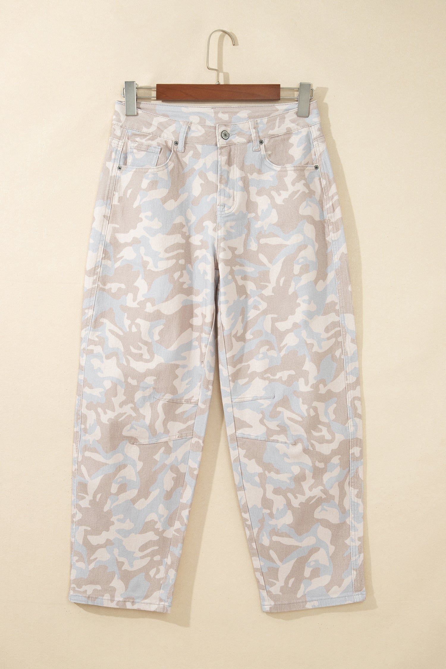 Khaki Camouflage Pattern Pocket Rivet Detail Ankle-Length Harem Fit Jeans