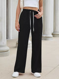 High-Waisted Drawstring Wide-Leg Casual Pants
