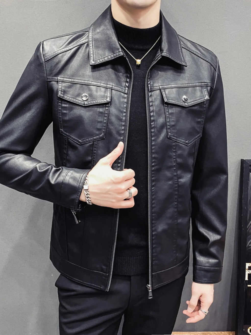 Men's Plus Size Classic Fit Faux Leather Jacket
