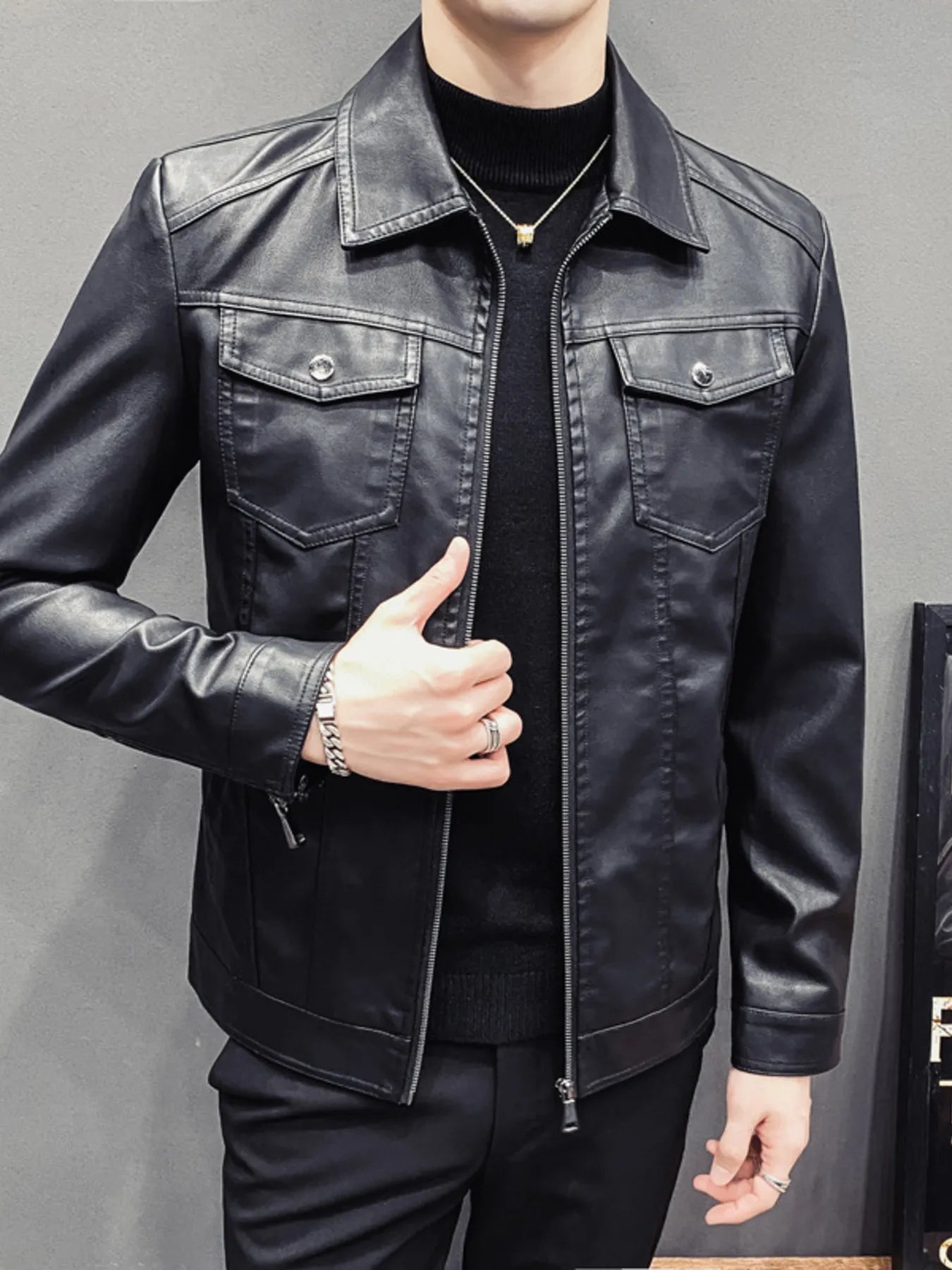 Men's Plus Size Classic Fit Faux Leather Jacket