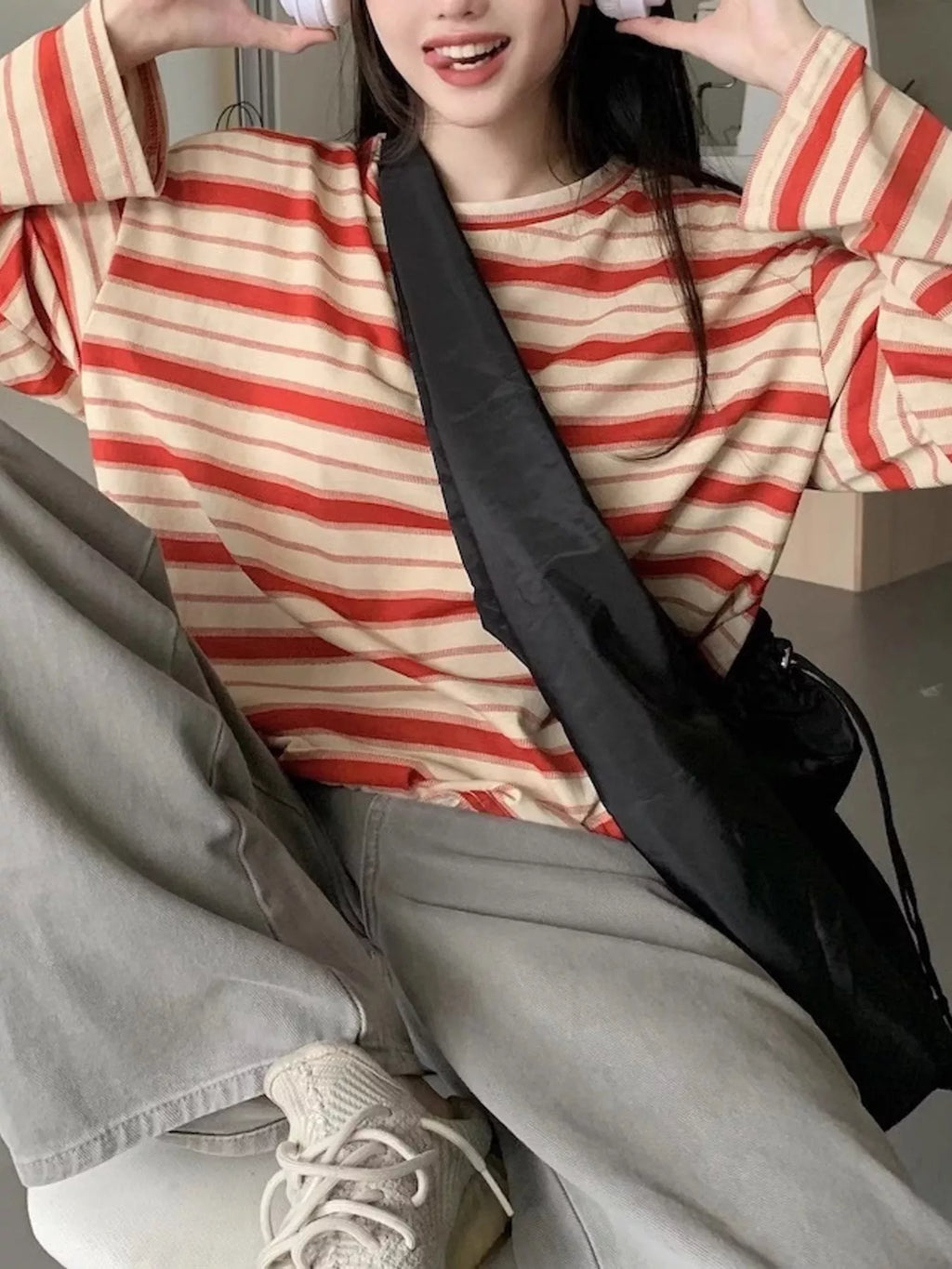 Oversized Striped Crew Neck T-Shirt