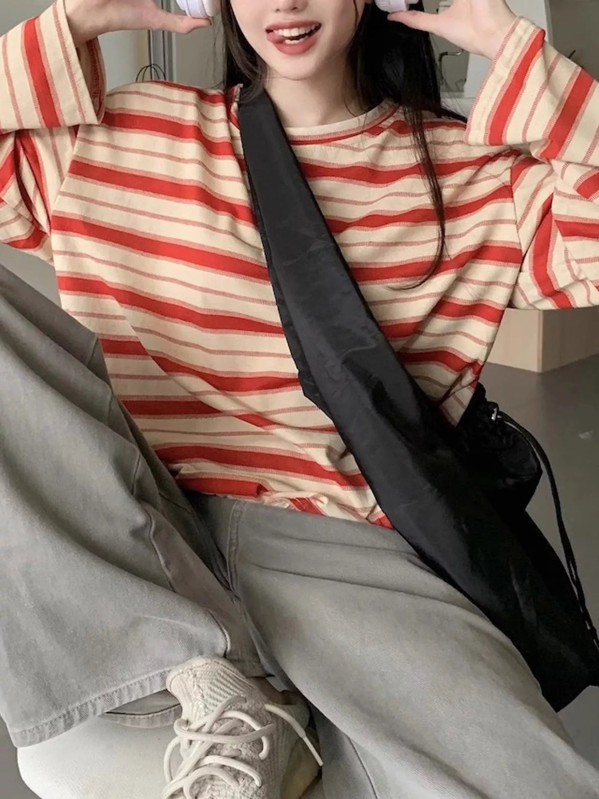 Oversized Striped Crew Neck T-Shirt