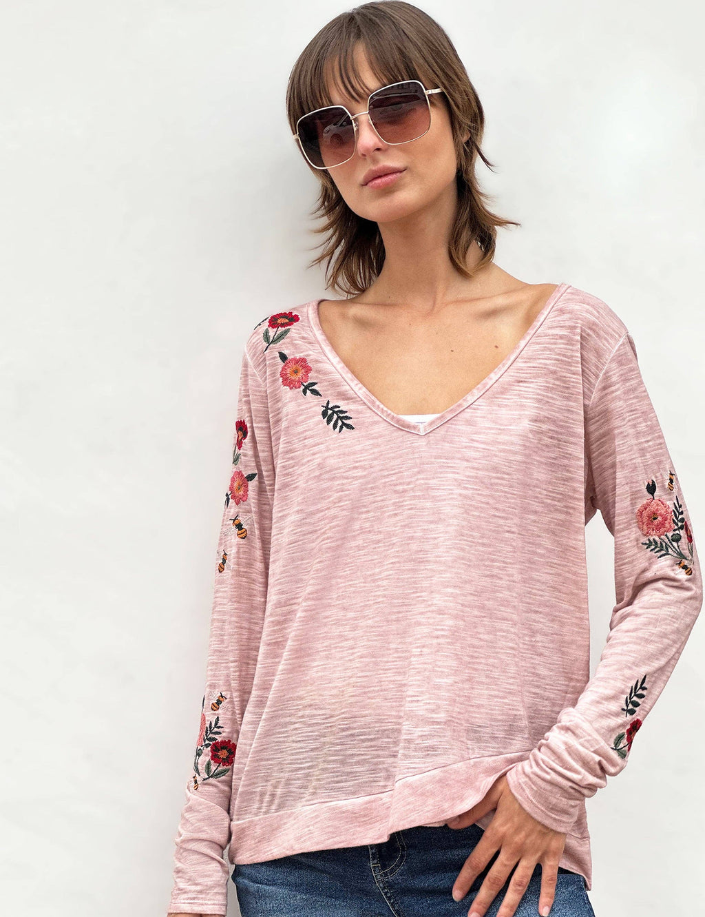 You Deserve Flowers Embroidered Long Sleeve Tee