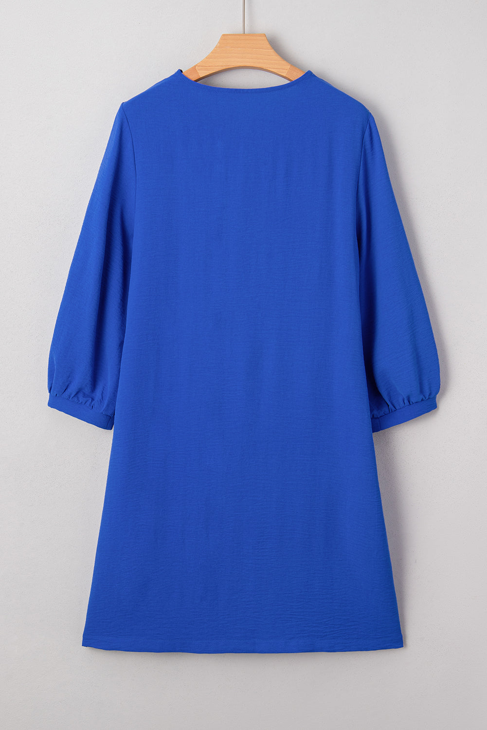 Solid Frilled V-Neck 3/4 Sleeve Mini Dress