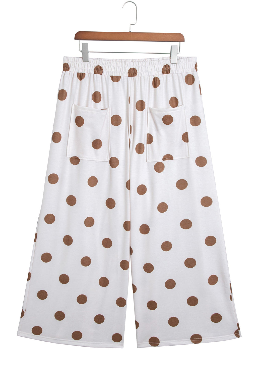 Khaki Polka Dot Elastic Waist Wide Leg Plus Size Pants