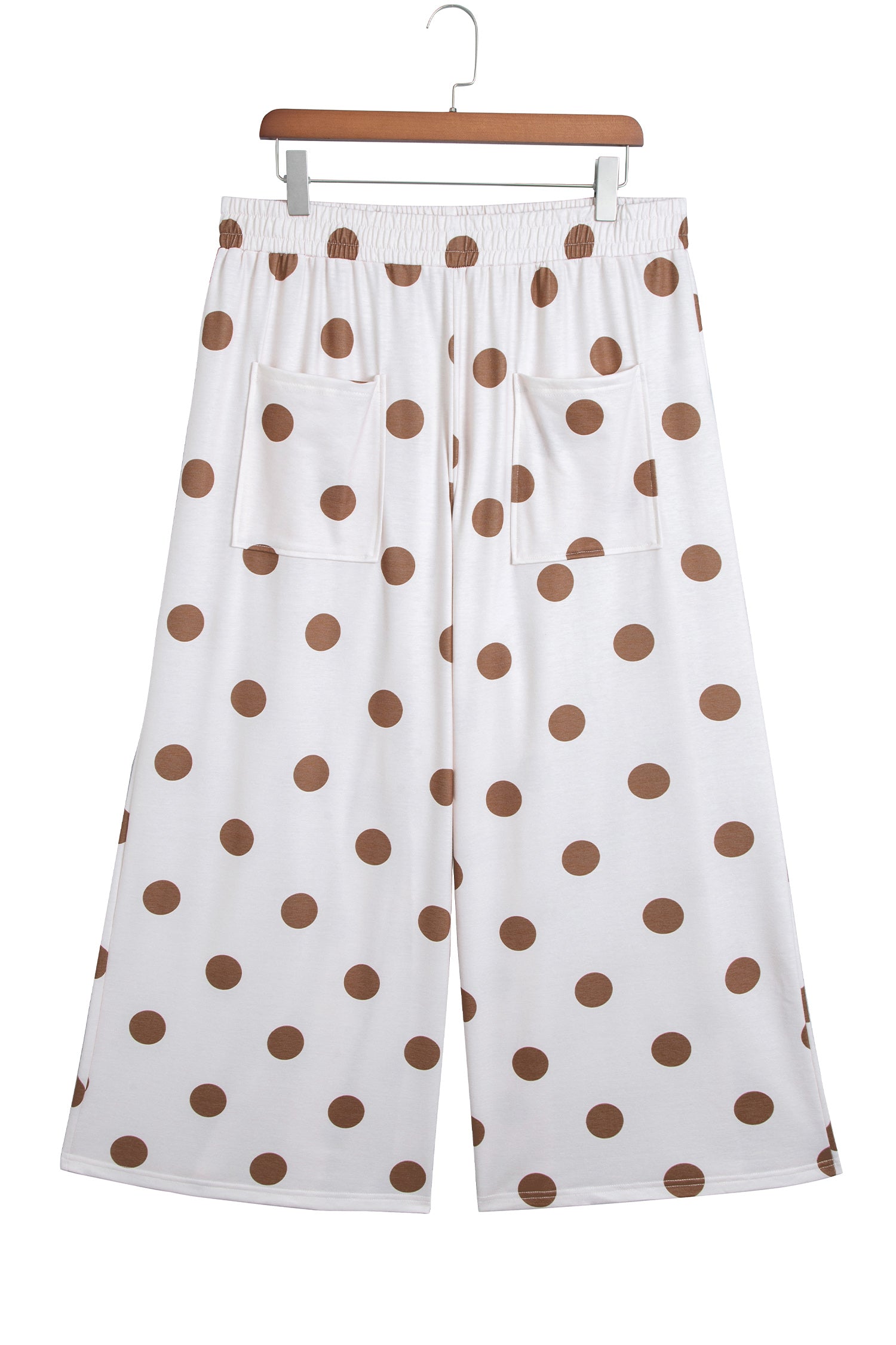 Khaki Polka Dot Elastic Waist Wide Leg Plus Size Pants