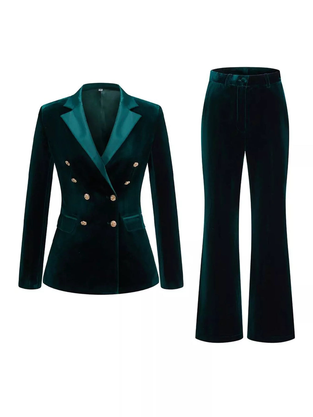 Velvet Double-Breasted Blazer and Flare Pant Set