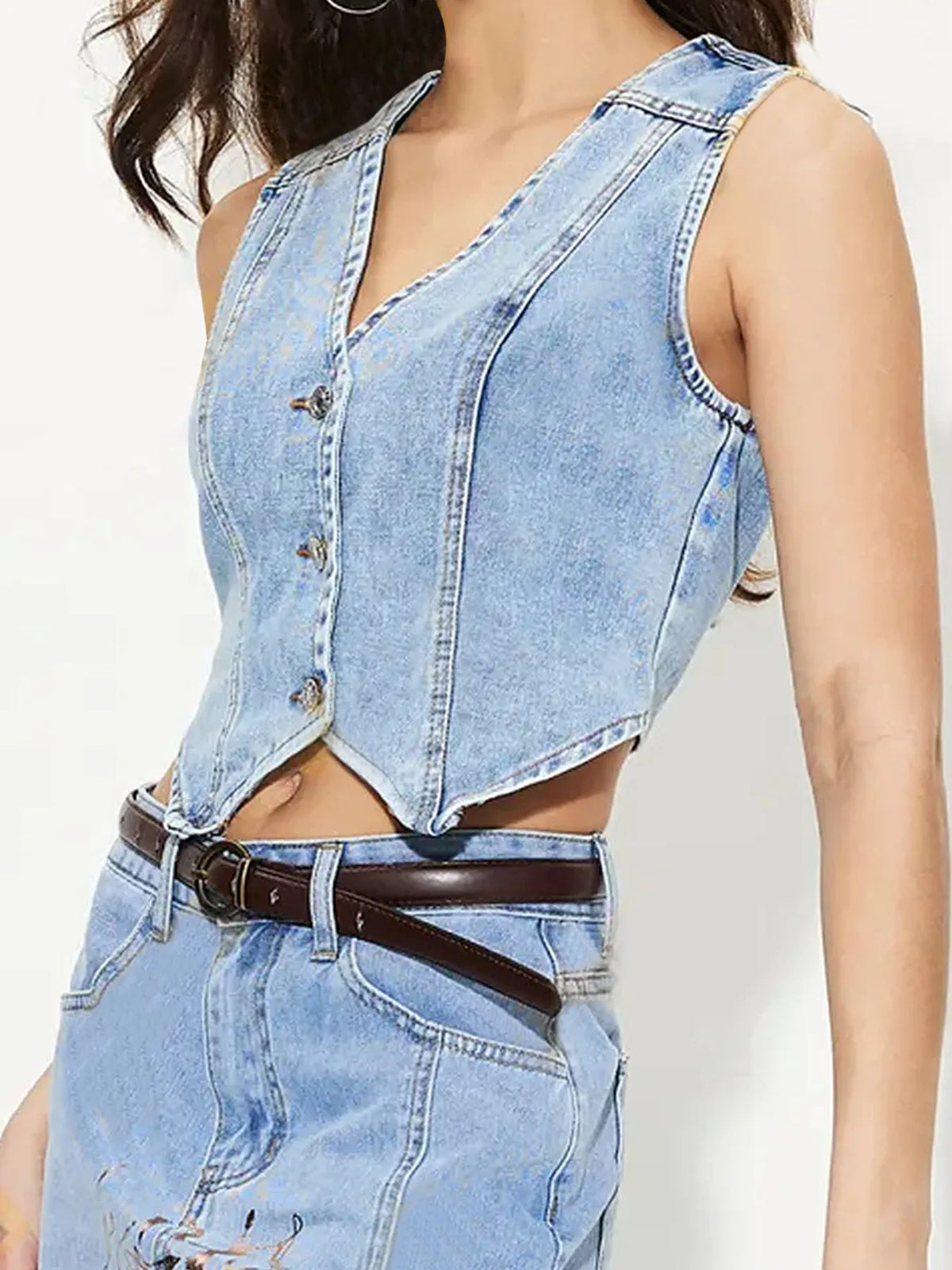 Button-Up Sleeveless Denim Vest