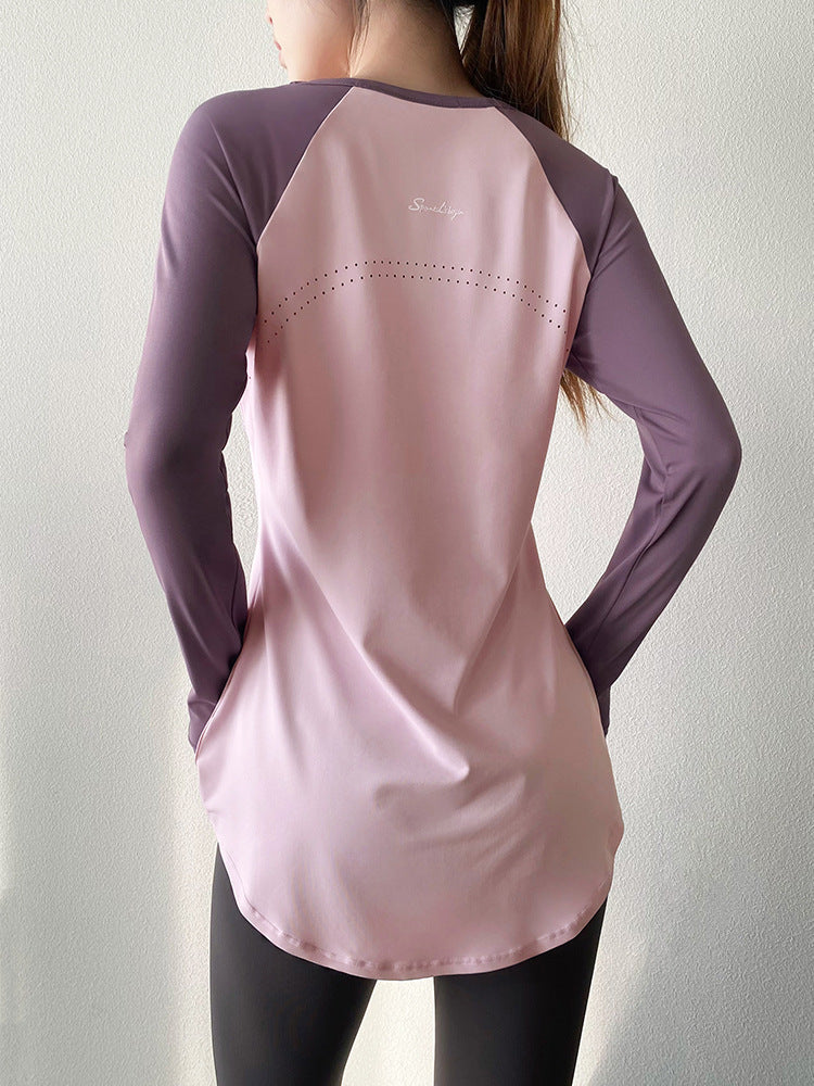 Pilates Yoga Top Mid-Length Hip-Covering Style - Women's Athletic Workout Shirt for Fitness Exercise