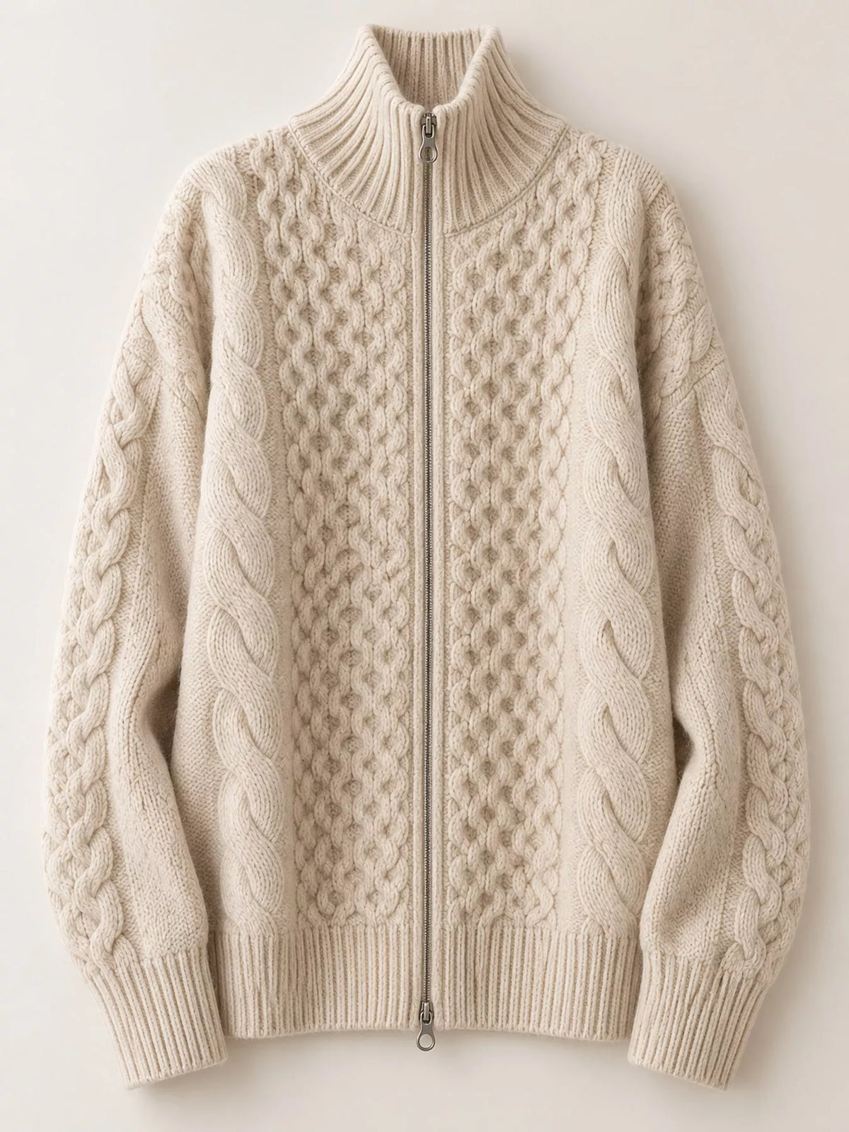 Full Size Cable-Knit Zip-Up Cardigan Plus Size