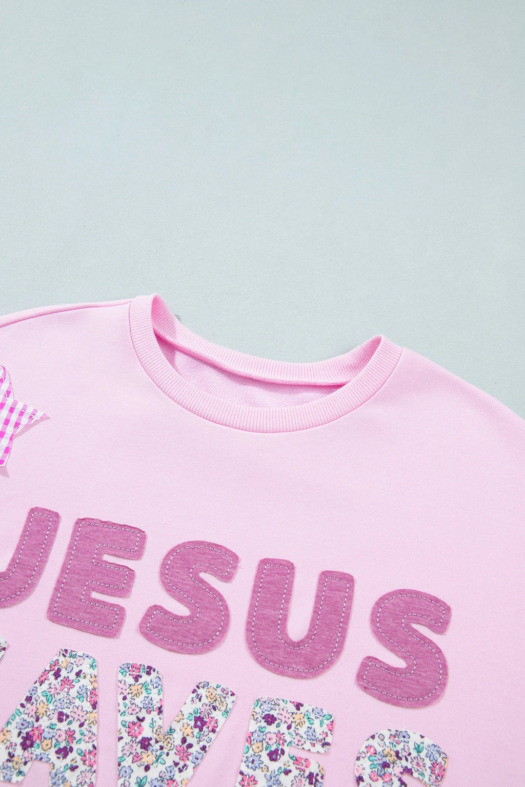 JESUS SAVES Floral Gingham Star Patchwork Sweatshirt