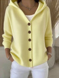 Full Size Hooded Button-Front Soft Knit Cardigan Plus Size