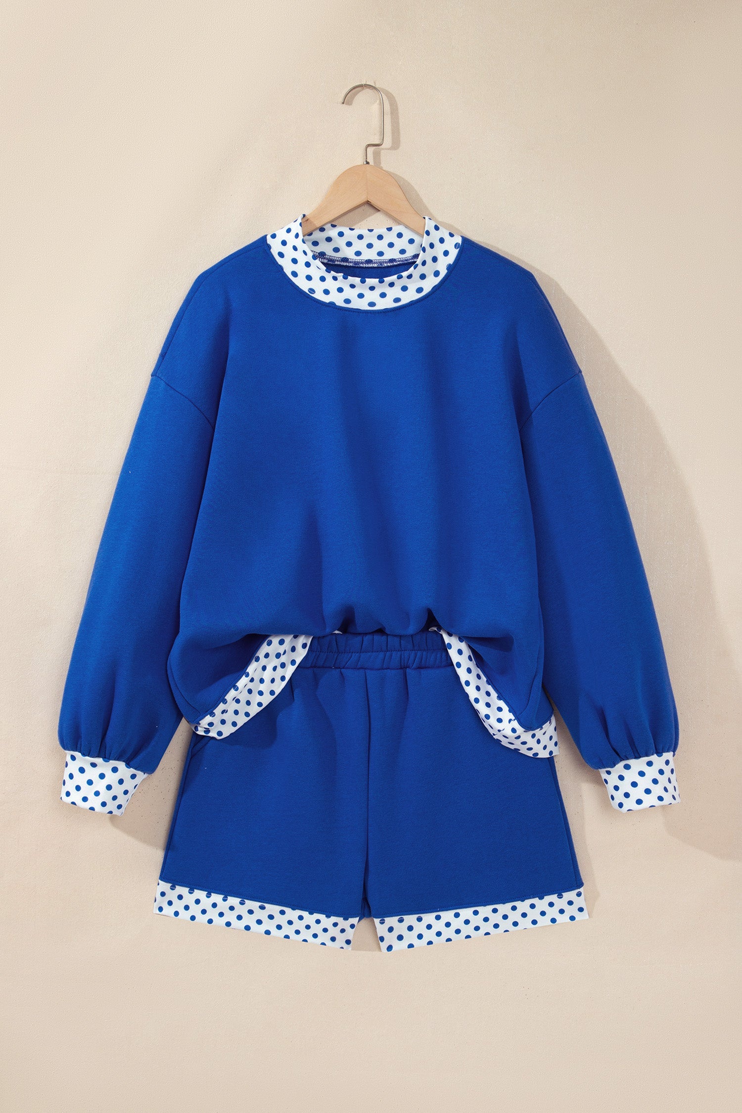 Racing Red Polka Dot Trim Baggy Pullover 2pcs Short Set