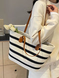 Striped Straw Tote Bag