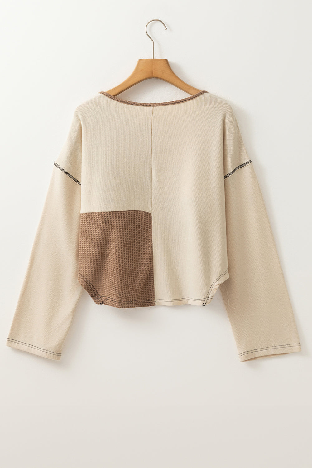 Colorblock Waffle Knit Long Sleeve Top