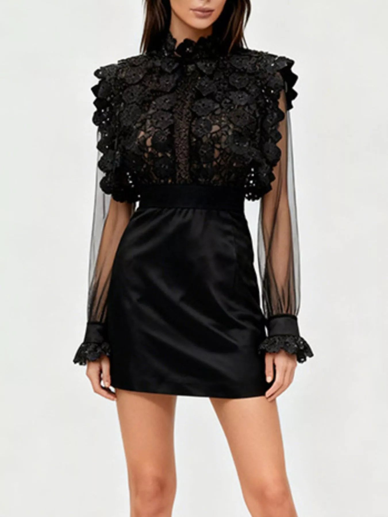 Lace Sheer Sleeve Mini Dress
