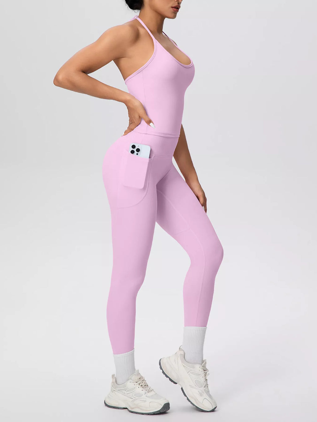 Halter Neck Cami and High-Waisted Leggings Active Set