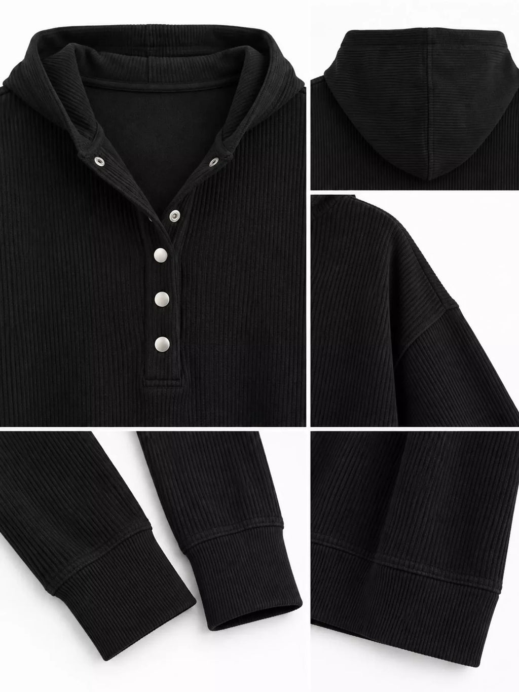 Full Size Snap Button Placket Dropped Shoulder Hoodie Plus Size