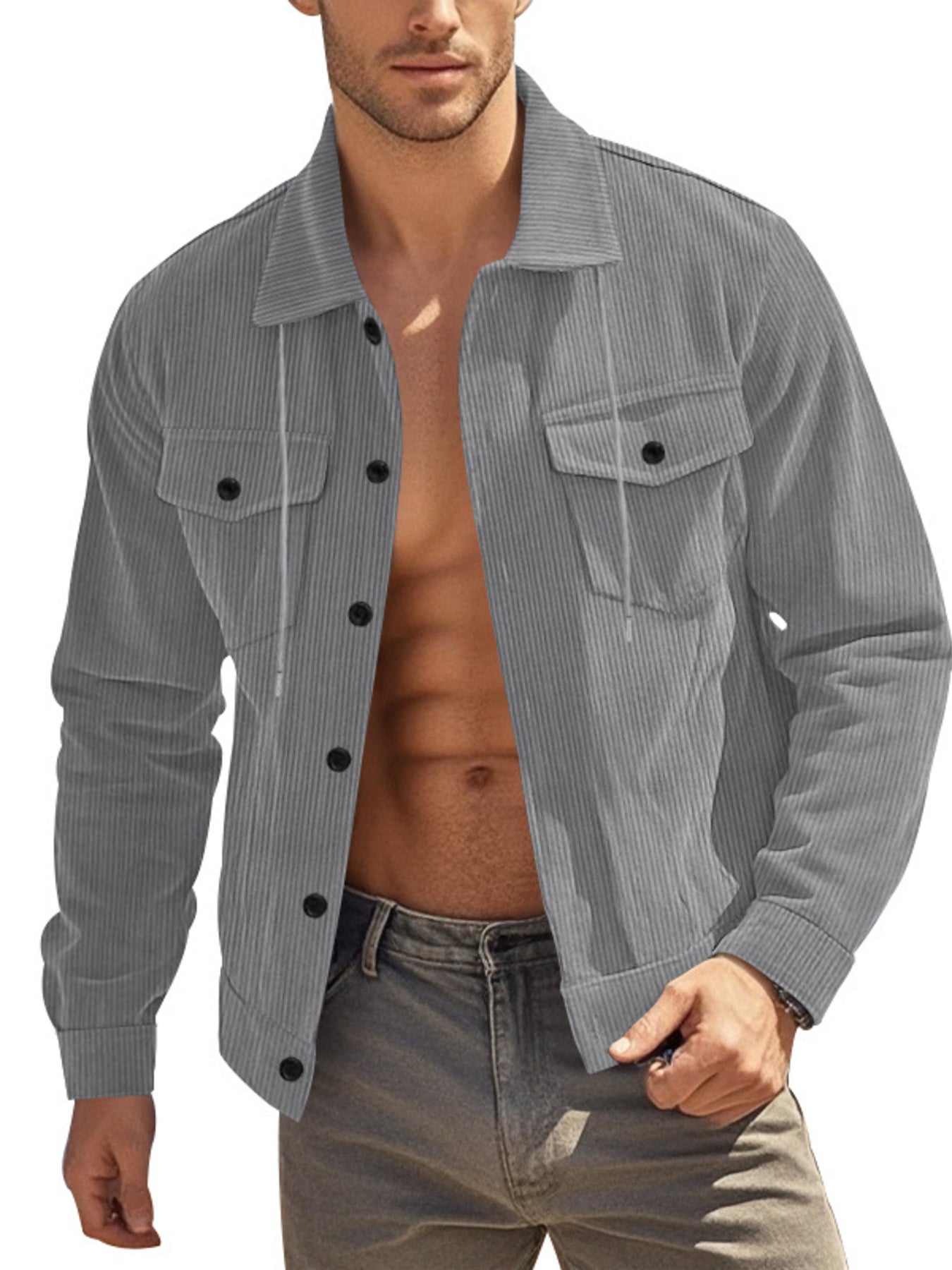 Men's Full Size Corduroy Button Up Casual Jacket Plus Size