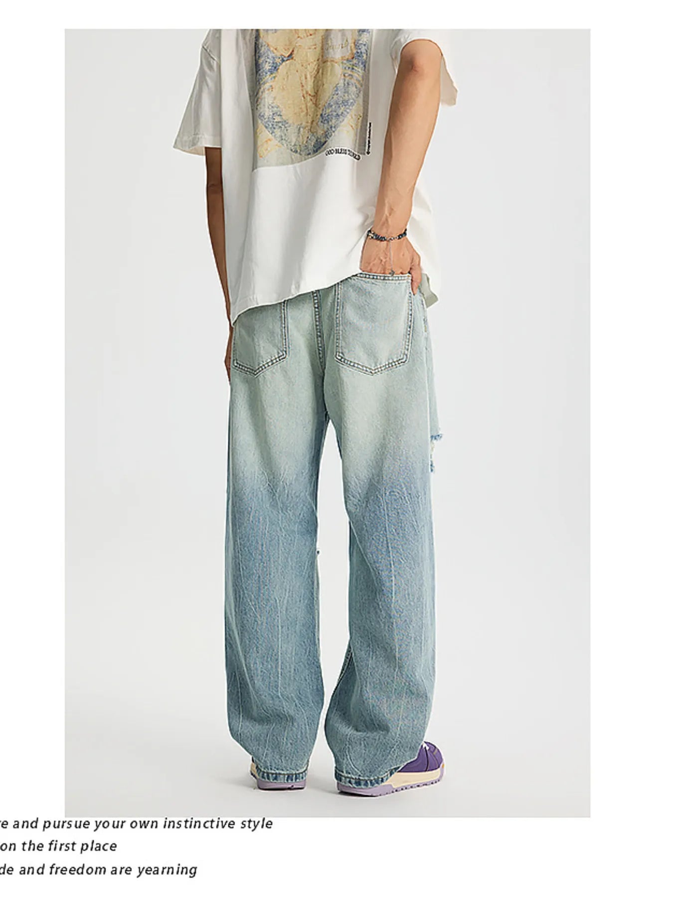 Men's Full Size Distressed Wide Leg Jeans Plus Size
