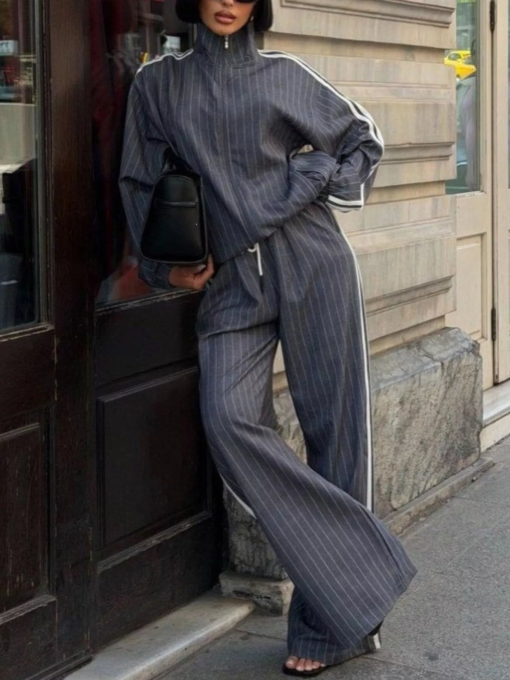 Side Stripe Zip Up Jacket and Pants Set