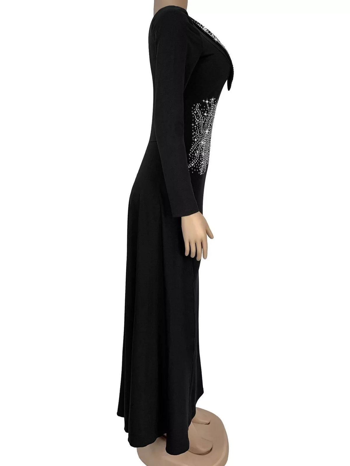 Slit Rhinestone One Shoulder Maxi Dress