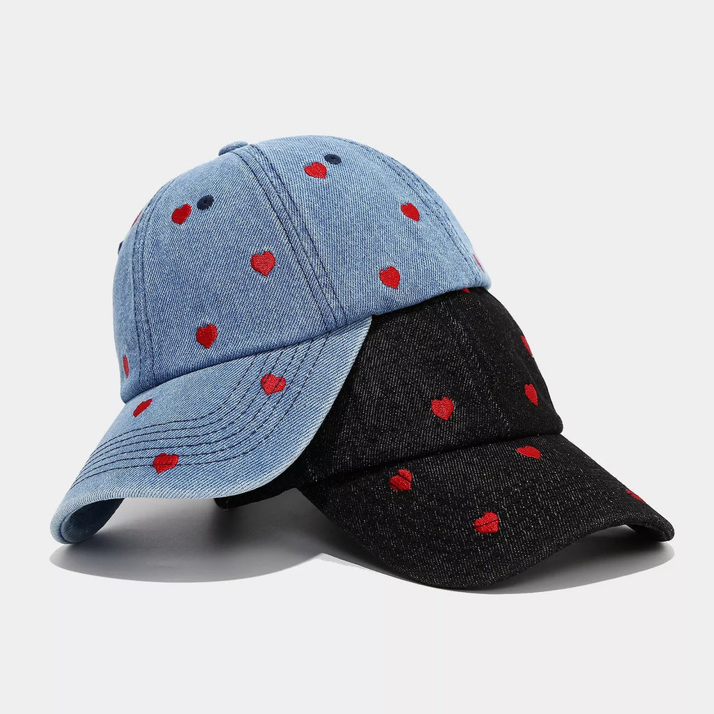 Embroidered Heart Denim Baseball Cap