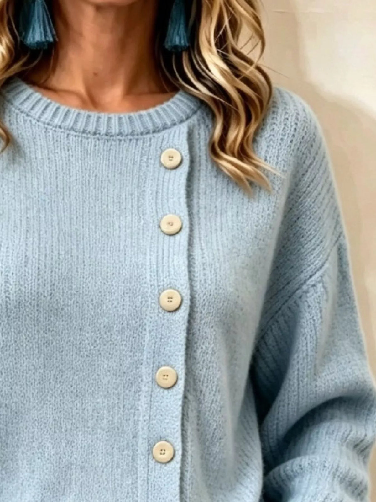 Decorative Button Round Neck Sweater