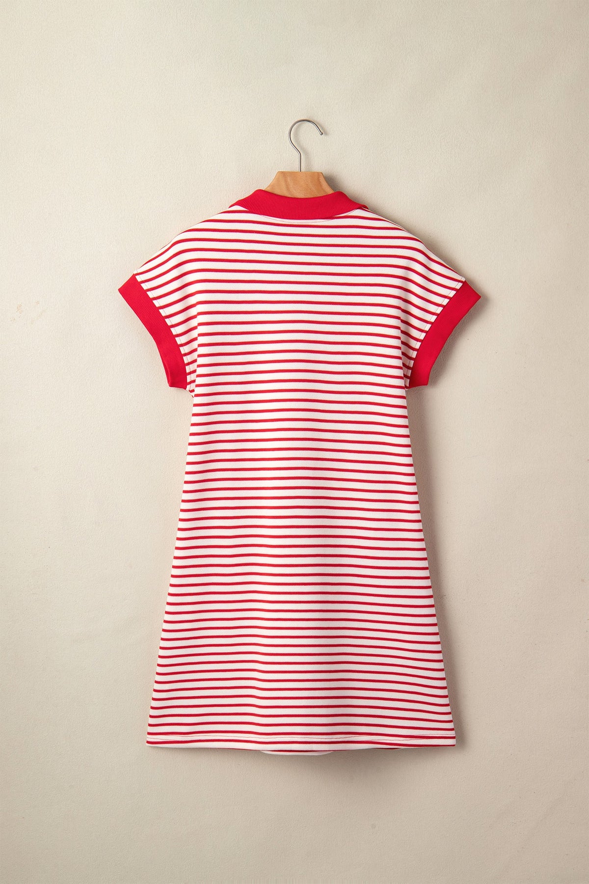 Stripe Quarter Zip Polo Collar T-Shirt Dress