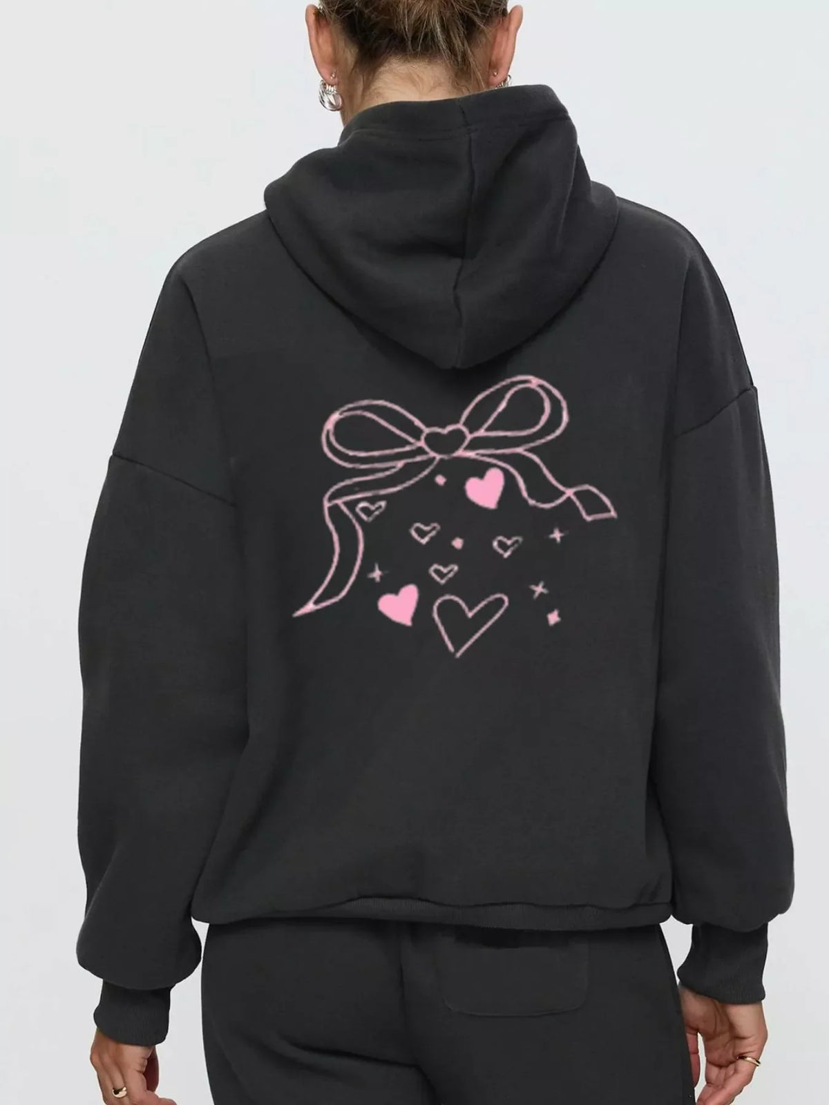 Bow and Heart Dropped Shoulder Hoodie and Pants Set