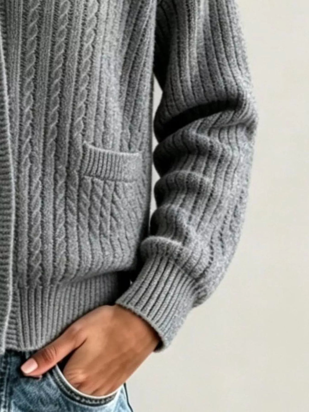 Full Size Shawl Collar Cable Knit Cardigan Plus Size