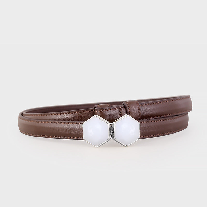 Leather Belt with Geometric Buckle