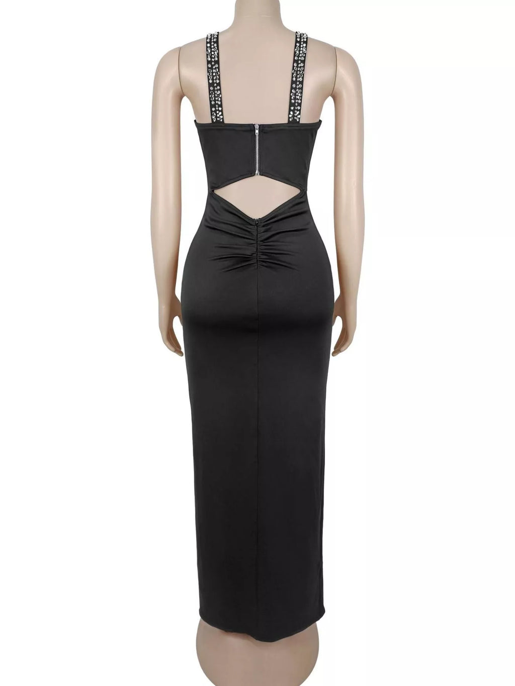 Rhinestone Cutout Back High Slit Maxi Dress