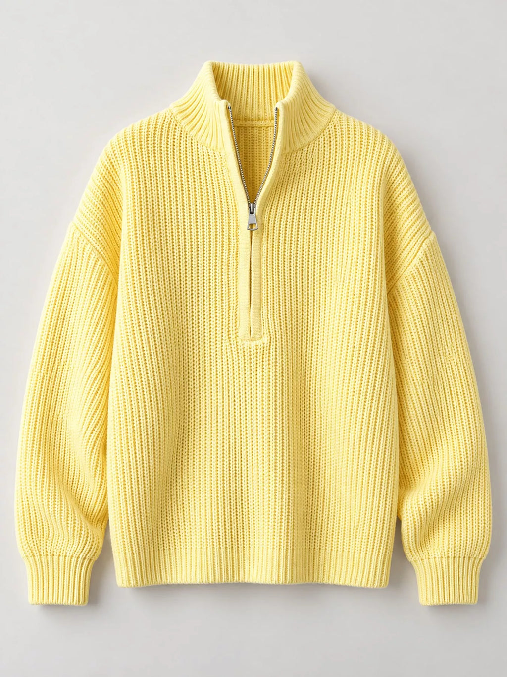 Full Size Half Zip Dropped Shoulder Sweater Plus Size