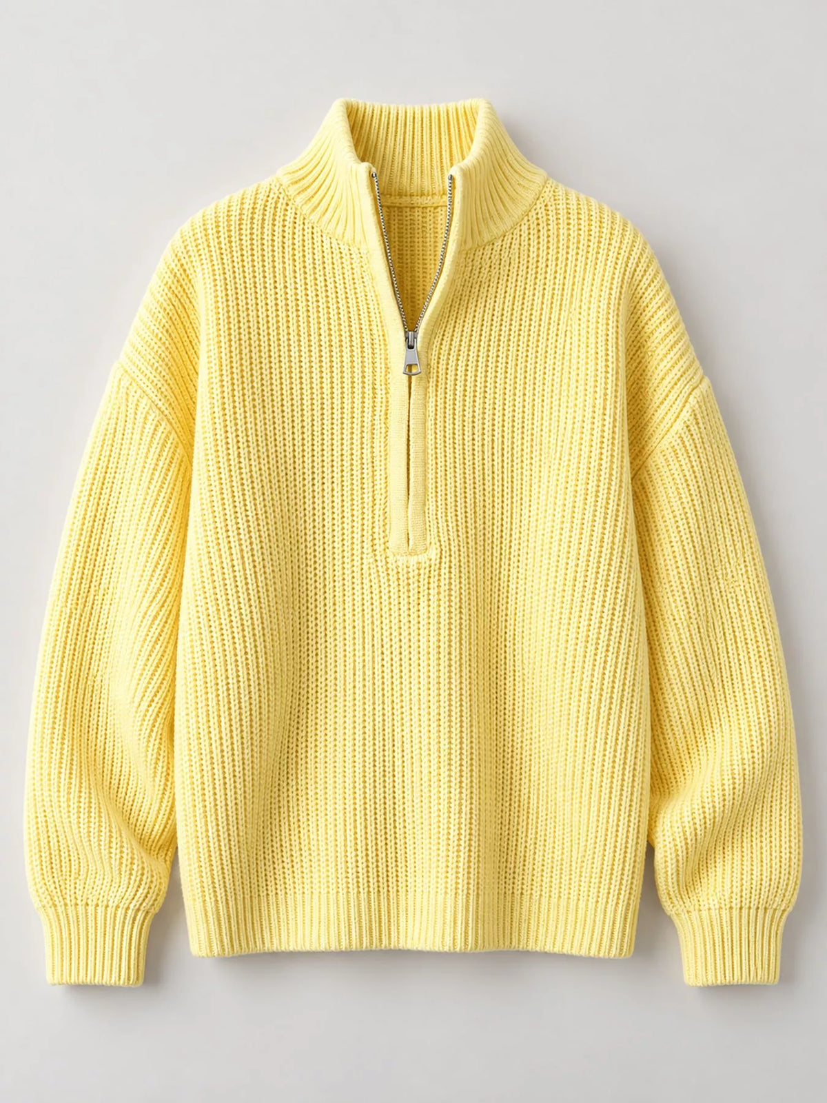 Full Size Half Zip Dropped Shoulder Sweater Plus Size
