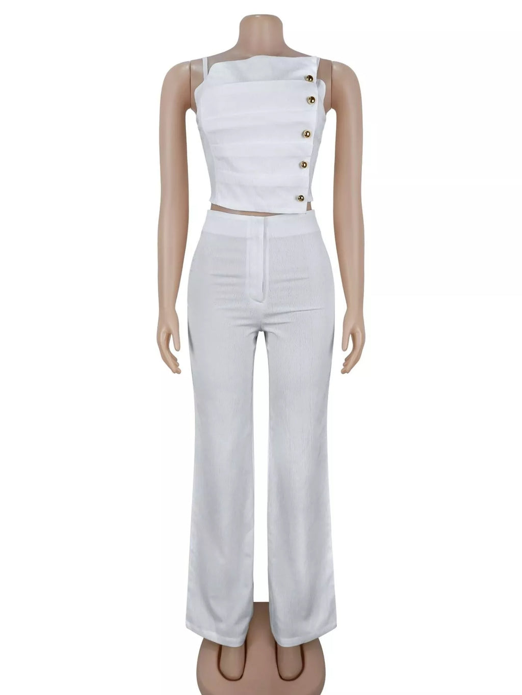 Decorative Button Smocked Back Cami and Wide Leg Pants Set