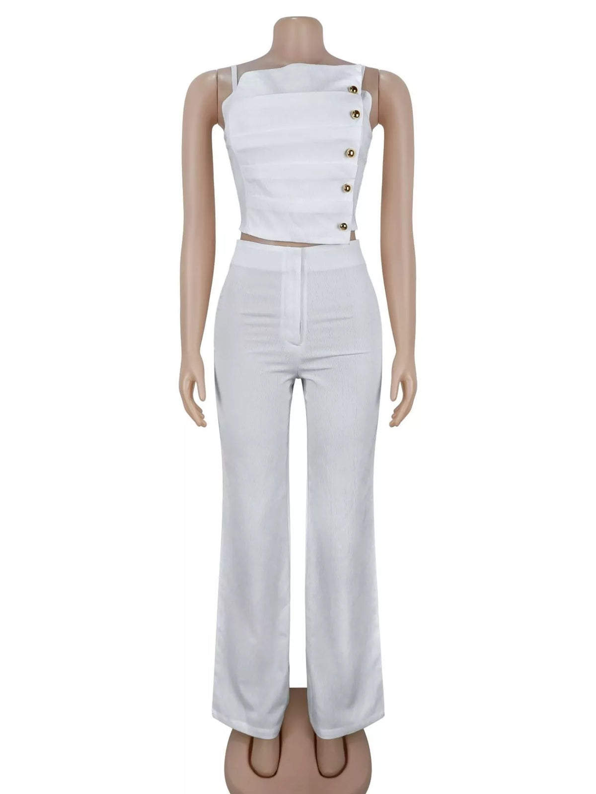 Decorative Button Smocked Back Cami and Wide Leg Pants Set