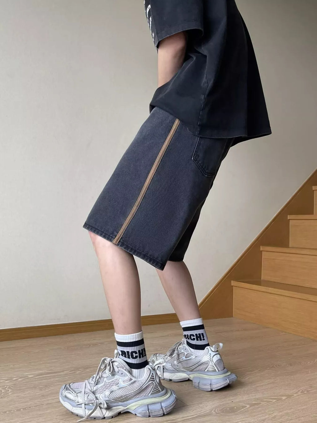 Men's Full Size Drawstring Wide-Leg Denim Shorts Plus Size