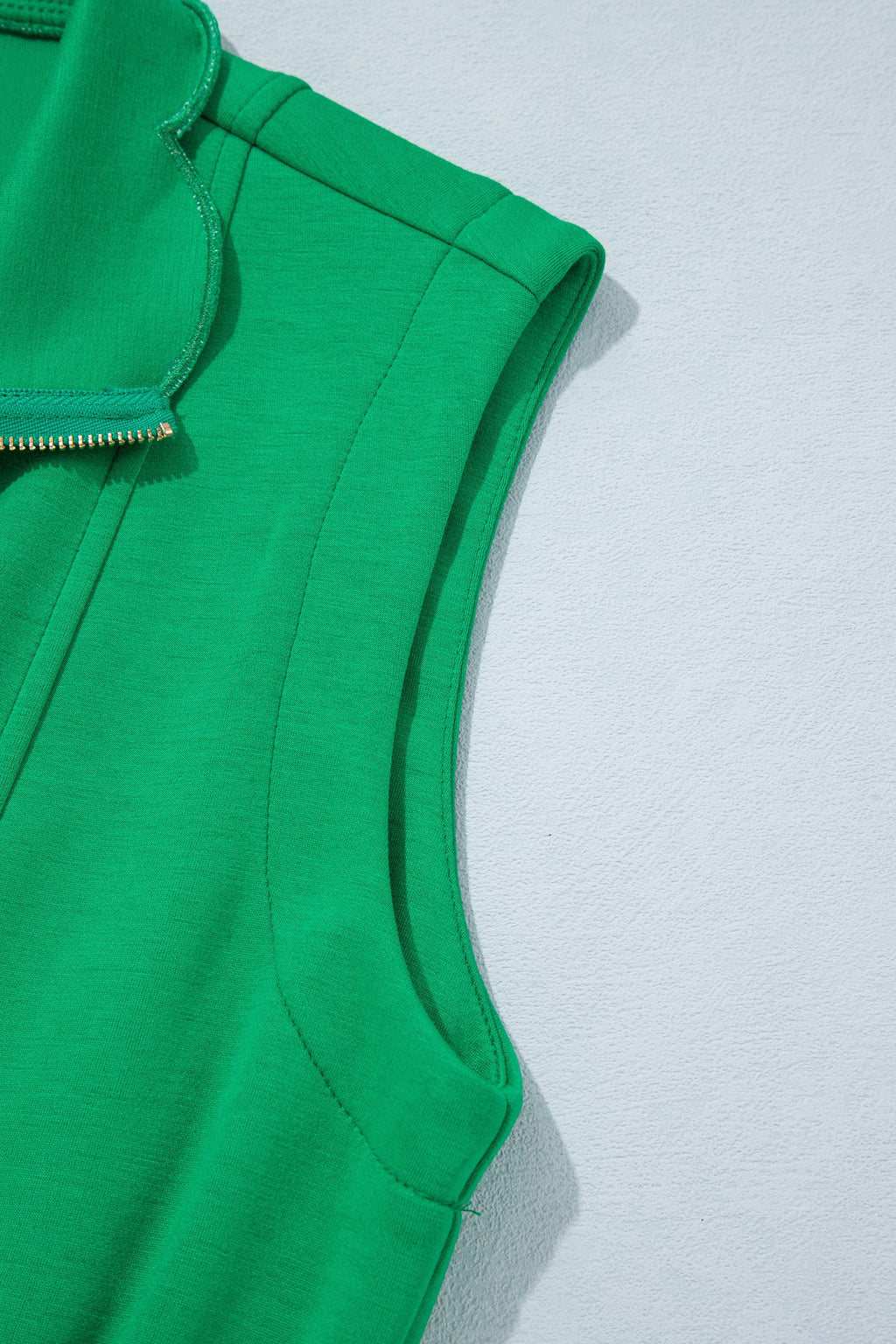 Bright Green Sleeveless Zip Front Scallop Hem Mini Dress