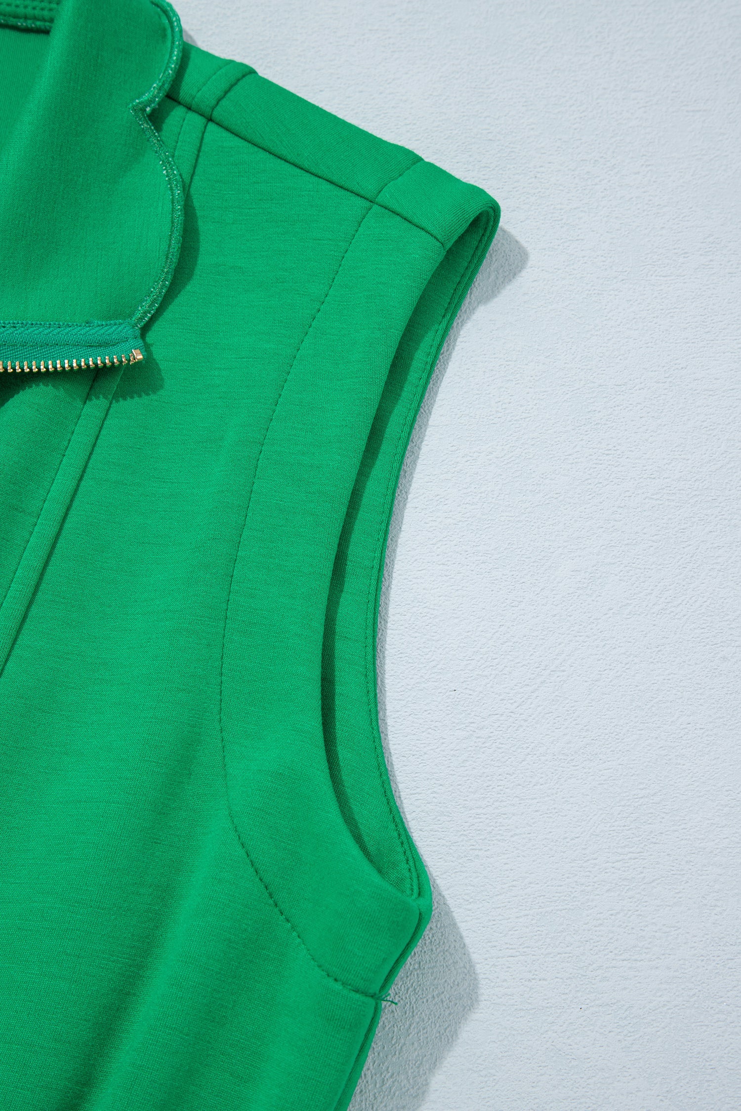 Bright Green Sleeveless Zip Front Scallop Hem Mini Dress