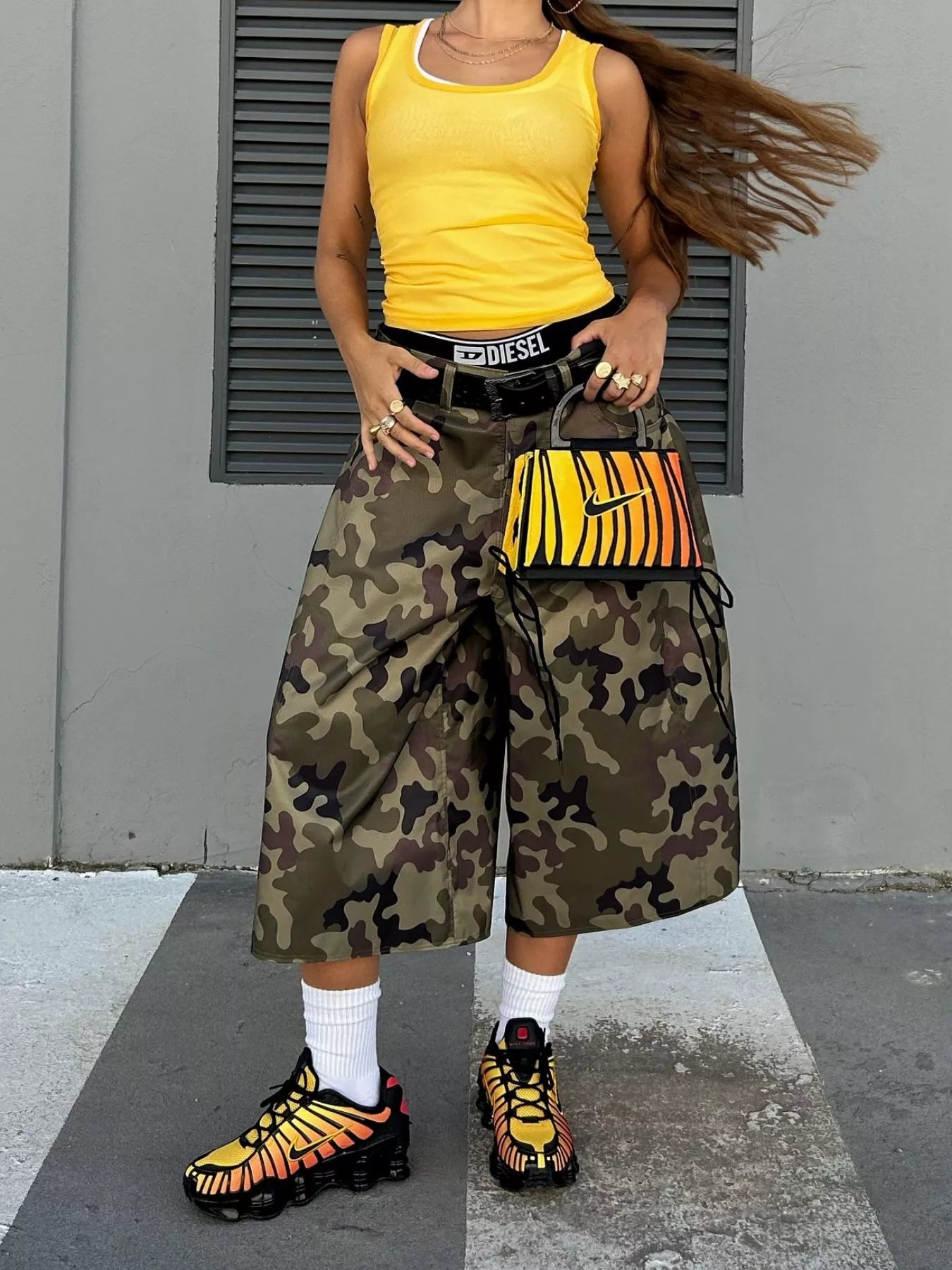 Camouflage Wide-Leg Cropped Pants