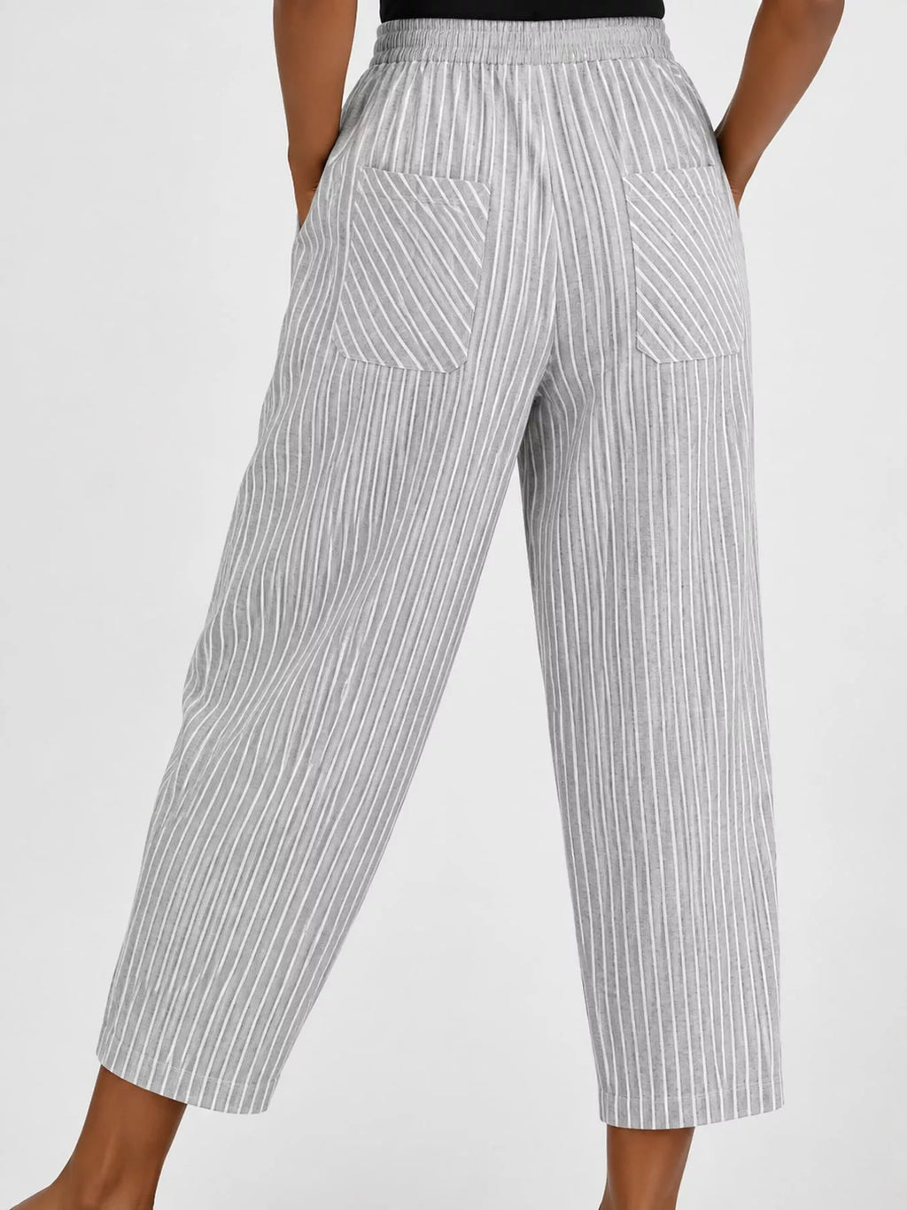 Striped Casual Pants with Side Button Detail