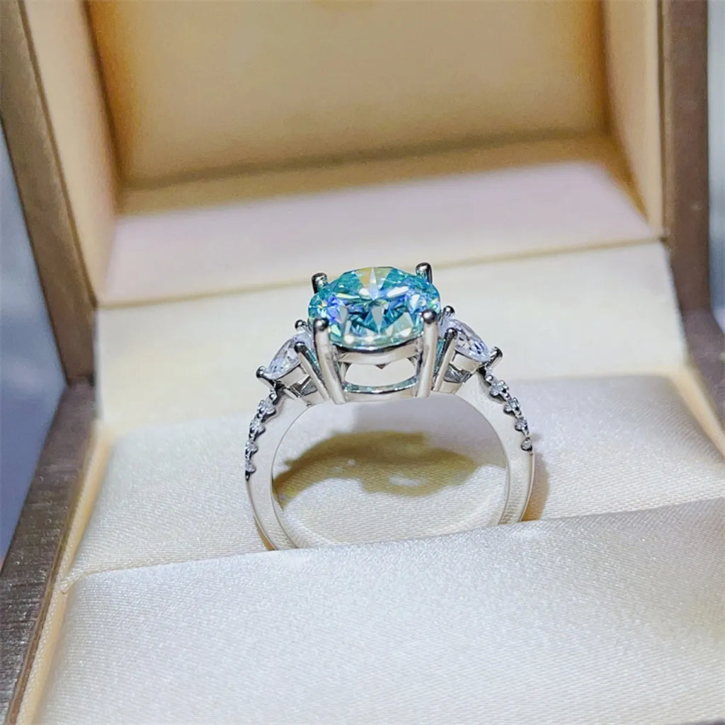 5 Carat Moissanite Sterling Silver Oval Blue Ring