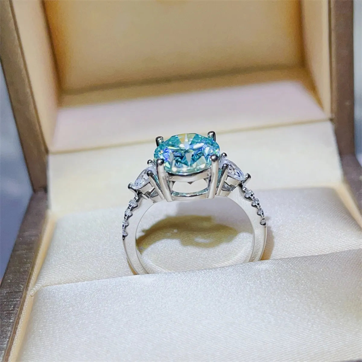 5 Carat Moissanite Sterling Silver Oval Blue Ring